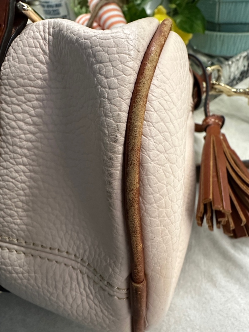 Dooney & Bourke Pink Pebble Leather Satchel with Brown Trim - Picture 4 of 9